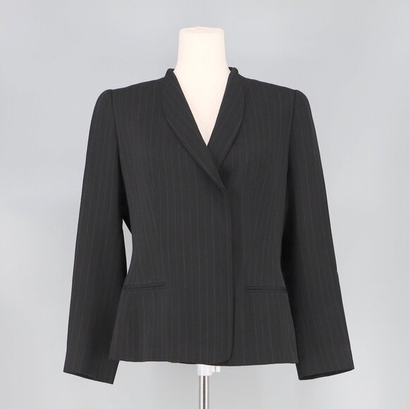 GIORGIO ARMANI Le Collezioni Women's Black Pinstripe Blazer Virgin Wool Size 10 - Picture 1 of 7